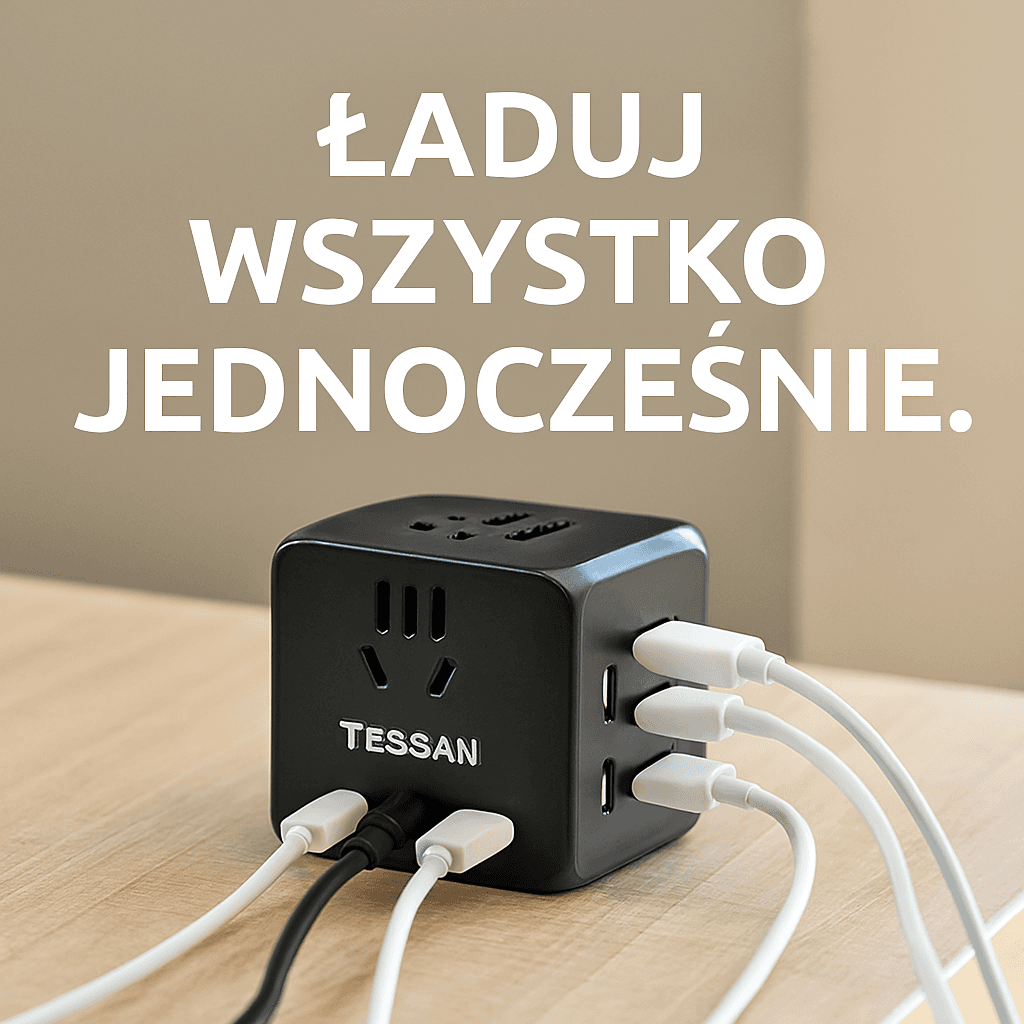 Uniwersalny adapter podróżny TESSAN z portem USB i typem C, uniwersalny adapter zasilania z wtyczką EU/UK/USA/AUS do podróży międzynarodowych